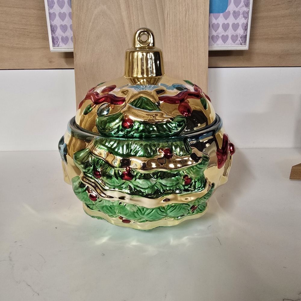 Christmas Globe Ceramic Candy Jar Ornament Style-Eyes Baum Bros.